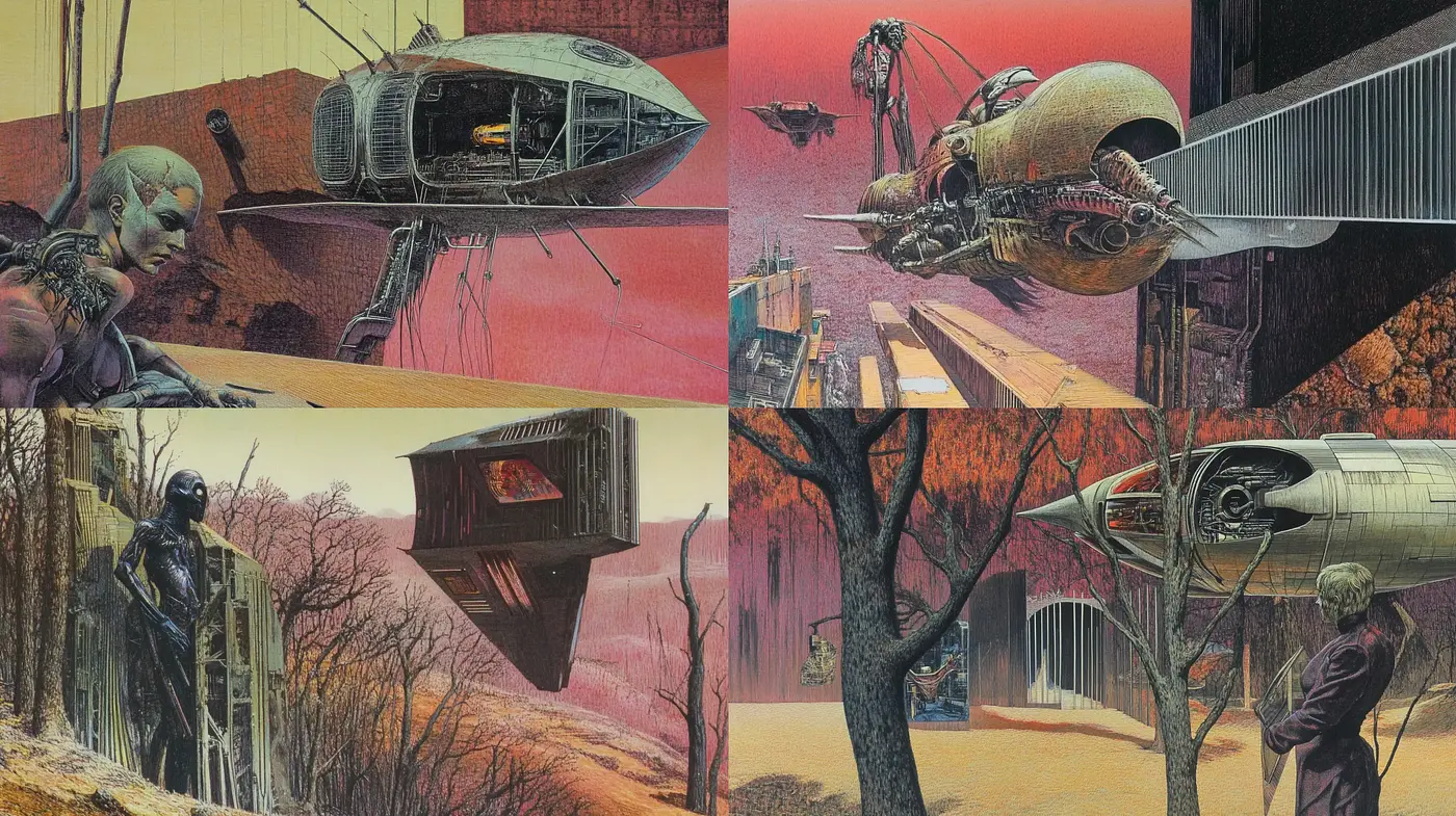 Futuristic Retro Sci-Fi Dreamscape - Midjourney sref style