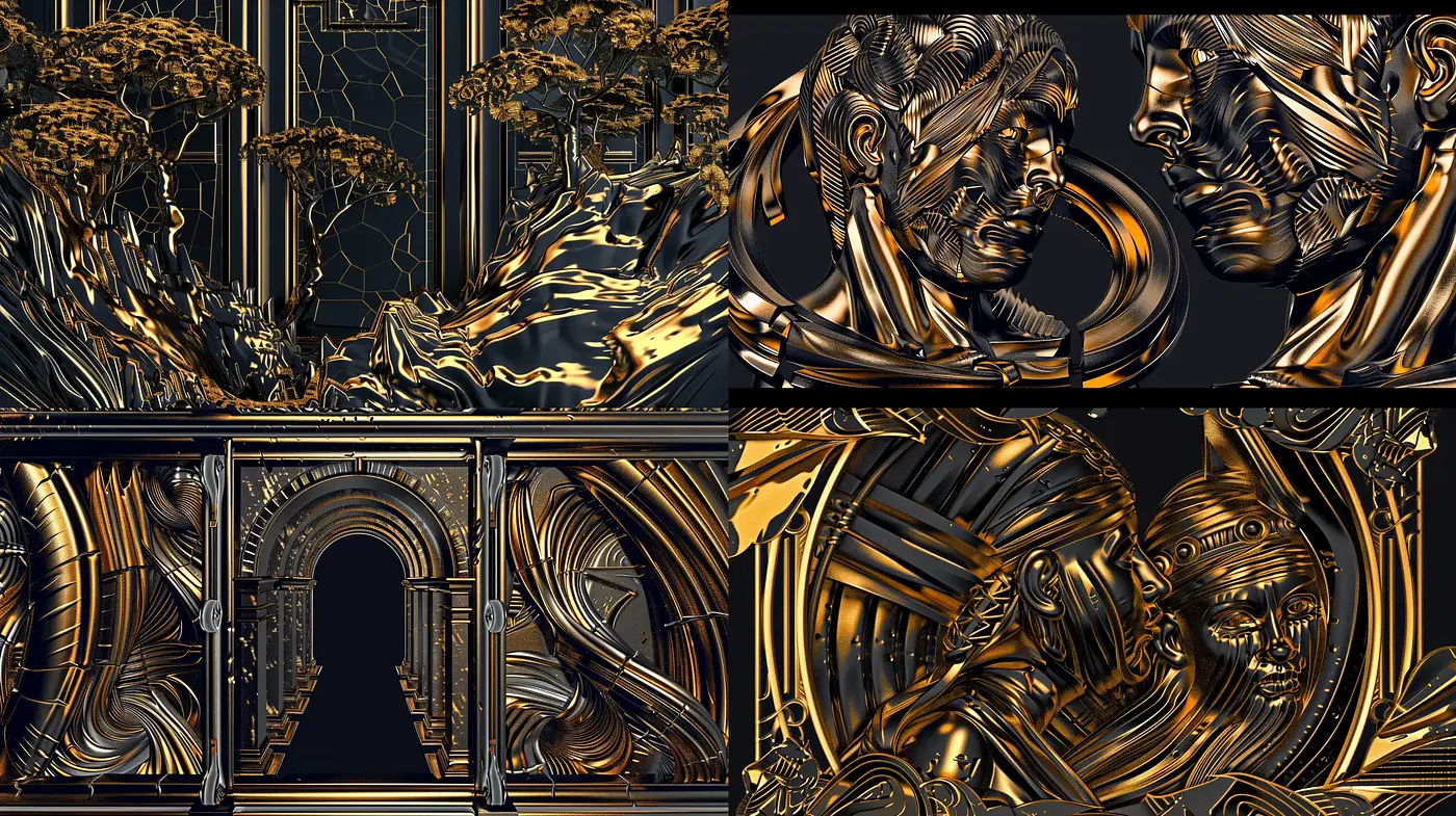 Baroque Renaissance Fusion in Digital Art Deco - Midjourney sref style