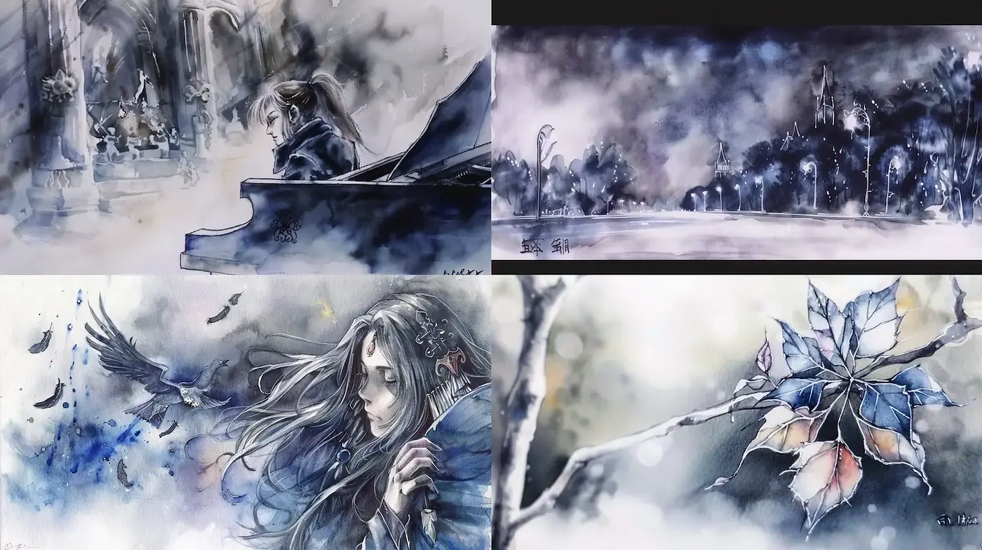 Dreamy Watercolor Aesthetic with Melancholic Undertones - Midjourney sref style