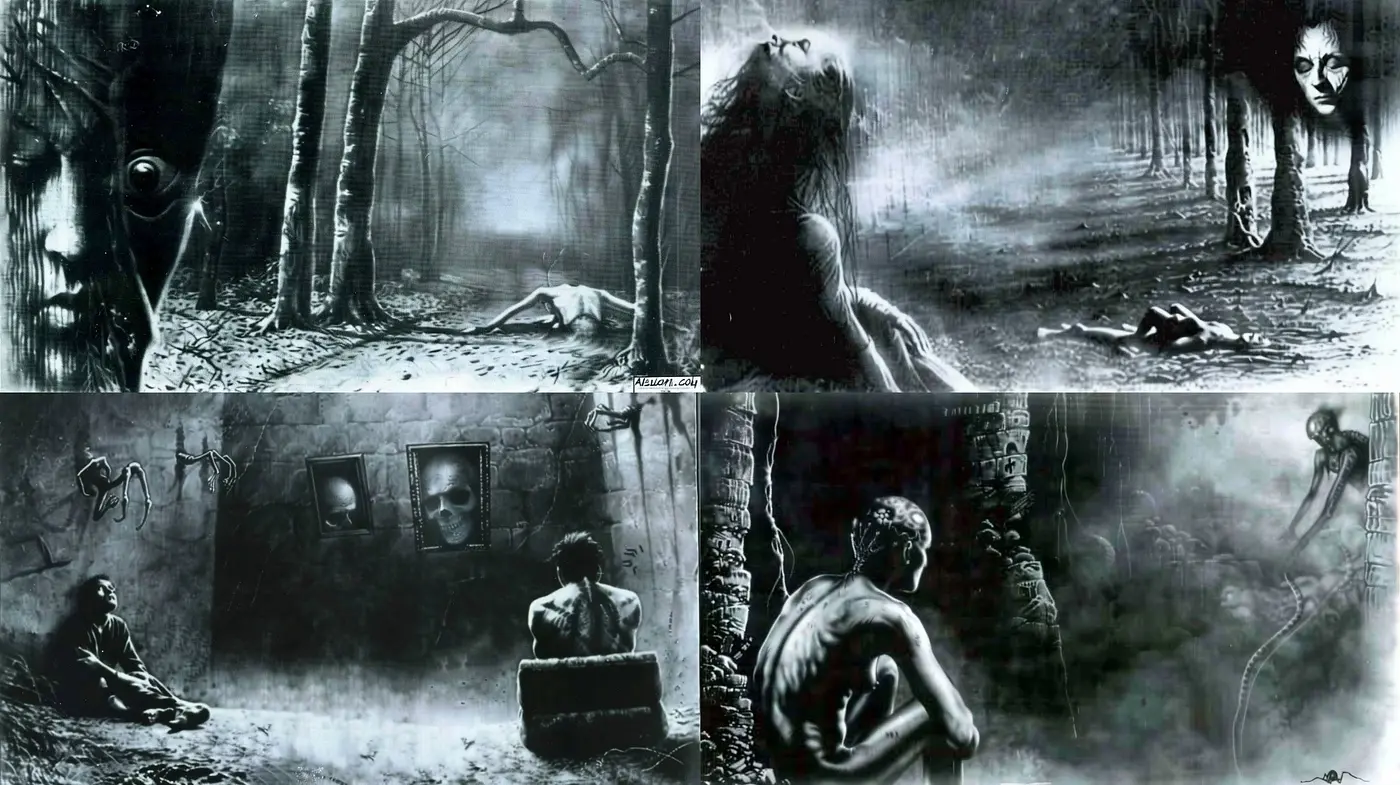 Ethereal Monochrome Dreamscape: A Study of Shadow and Light in Surrealist Imagery - Midjourney sref style