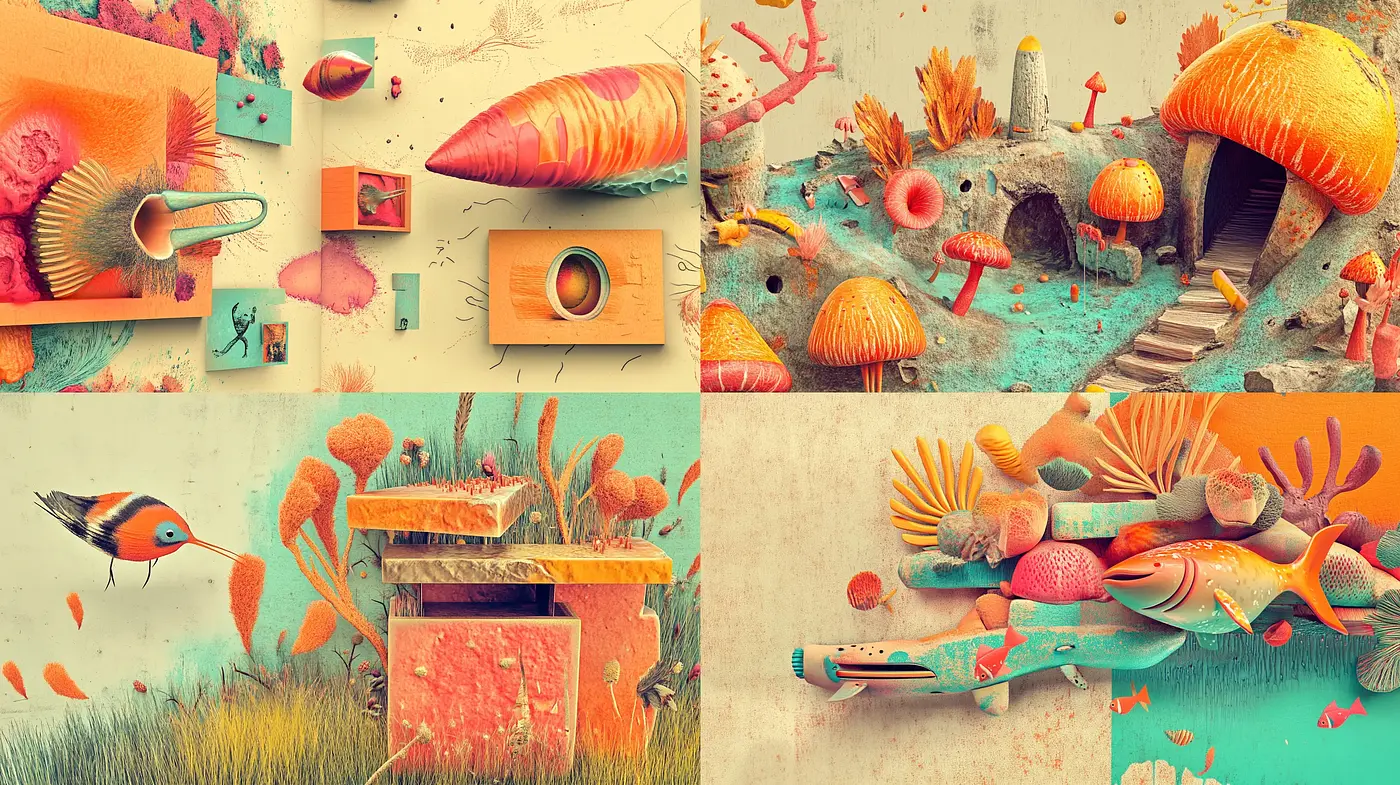 Surrealistic Botanical Dreamscape with Vibrant Mycological Elements - Midjourney sref style