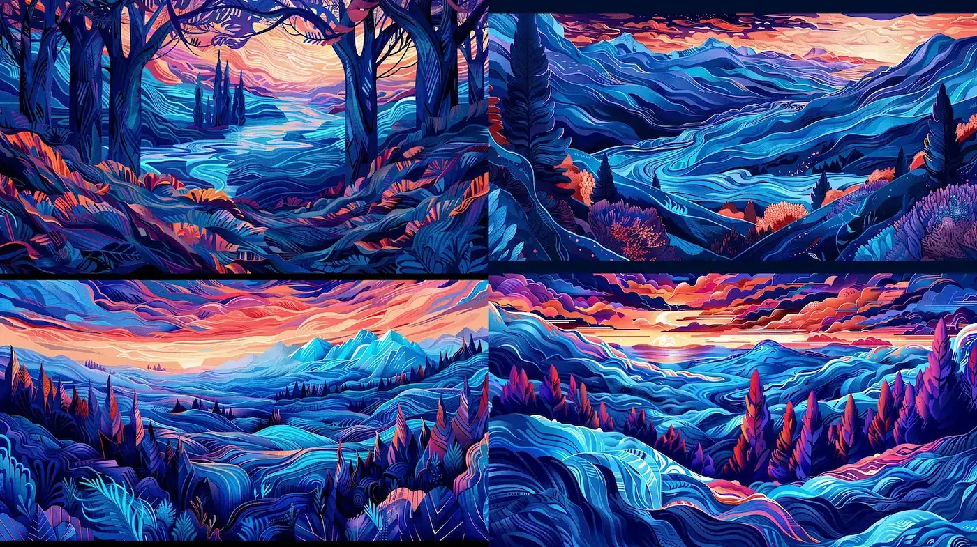 Dynamic and Colorful Landscape Art with a Vivid Touch - Midjourney sref style