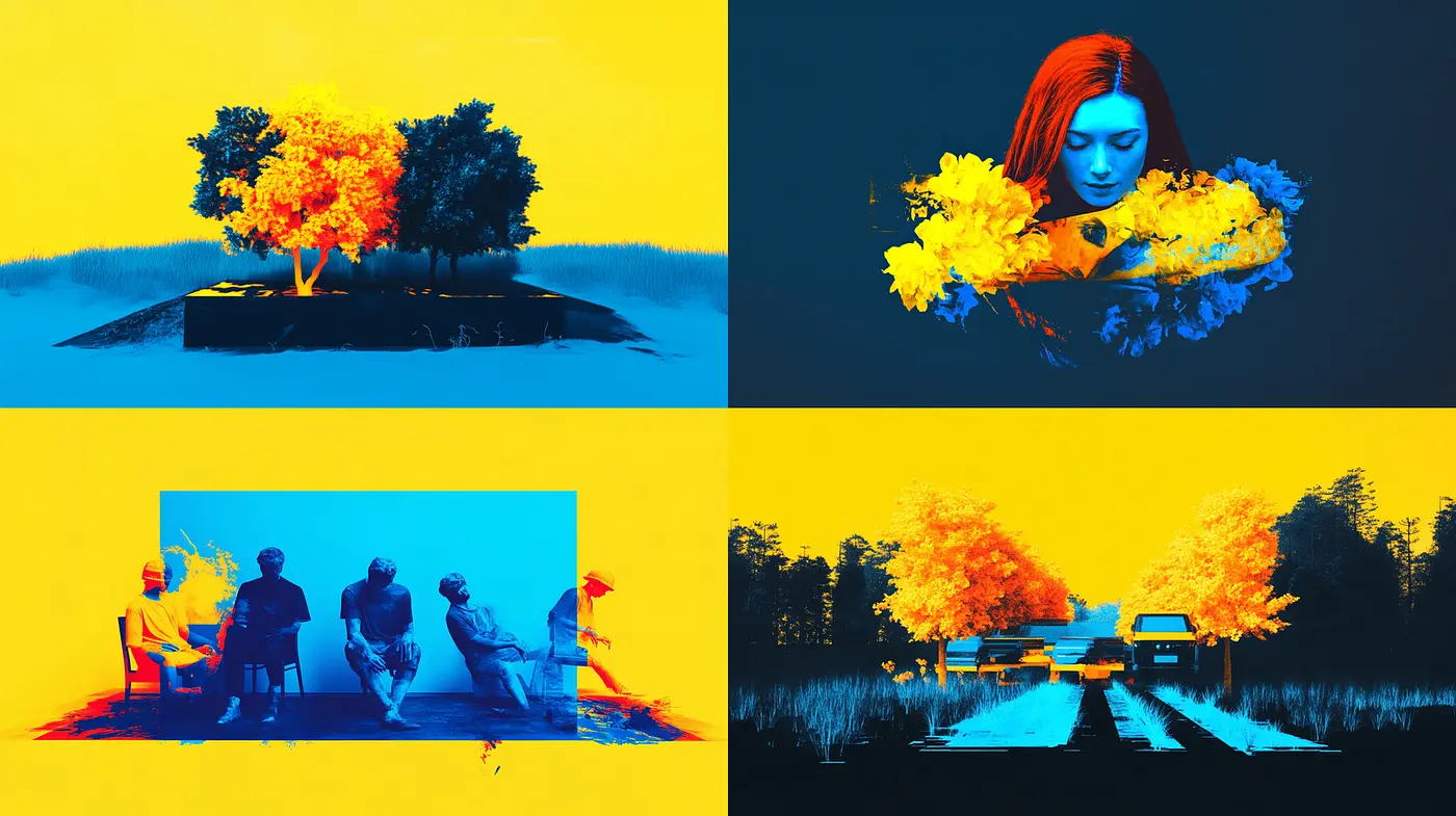 Vibrant and Contrasting Visual Narrative Blending Nature and Emotion - Midjourney sref style