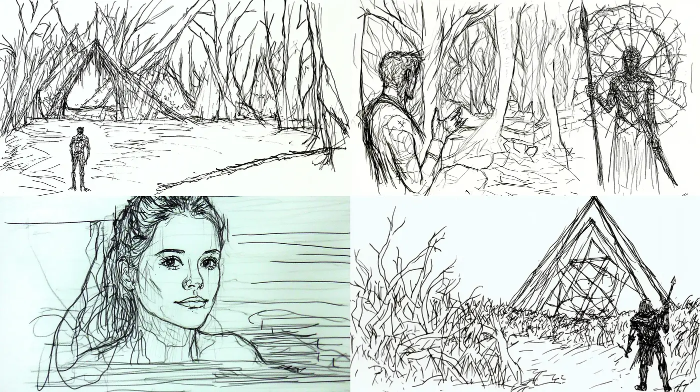 Monochromatic Sketchbook Exploration - Midjourney sref style