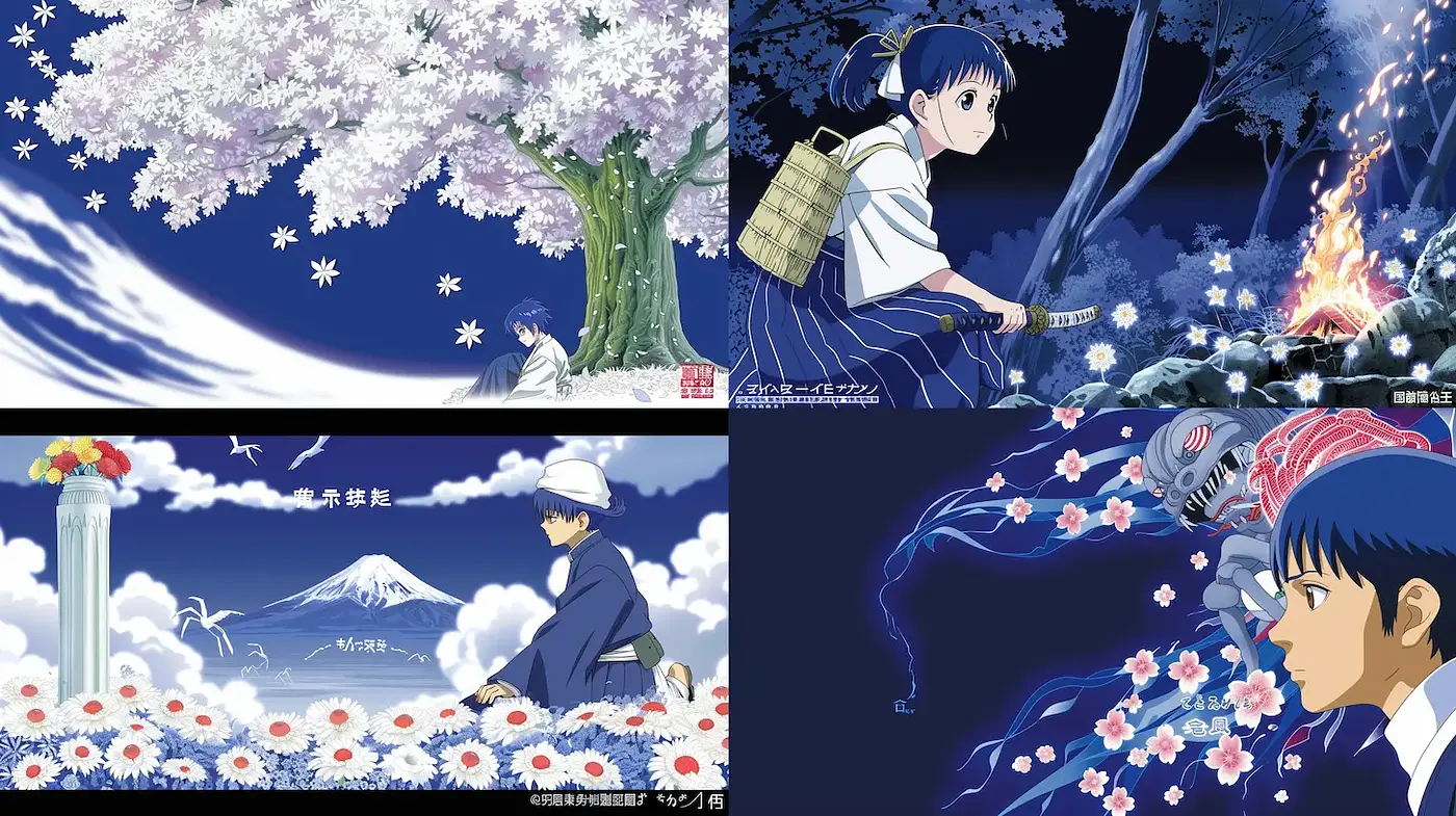 Captivating blend of traditional Japanese art with modern anime aesthetics - Midjourney sref style