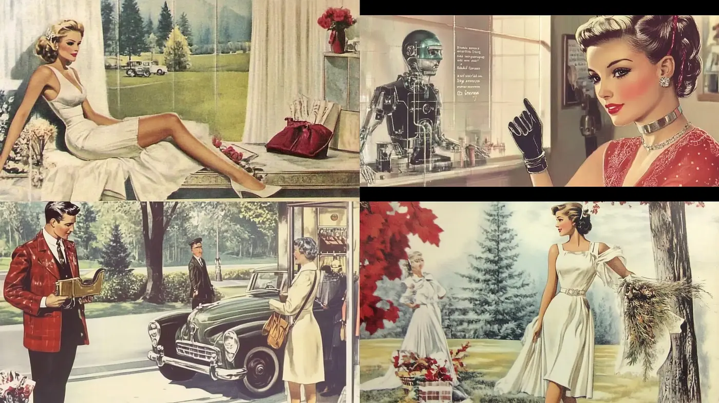 Refined Elegance with a Classic Mid-20th Century Illustrative Flair - Midjourney sref style
