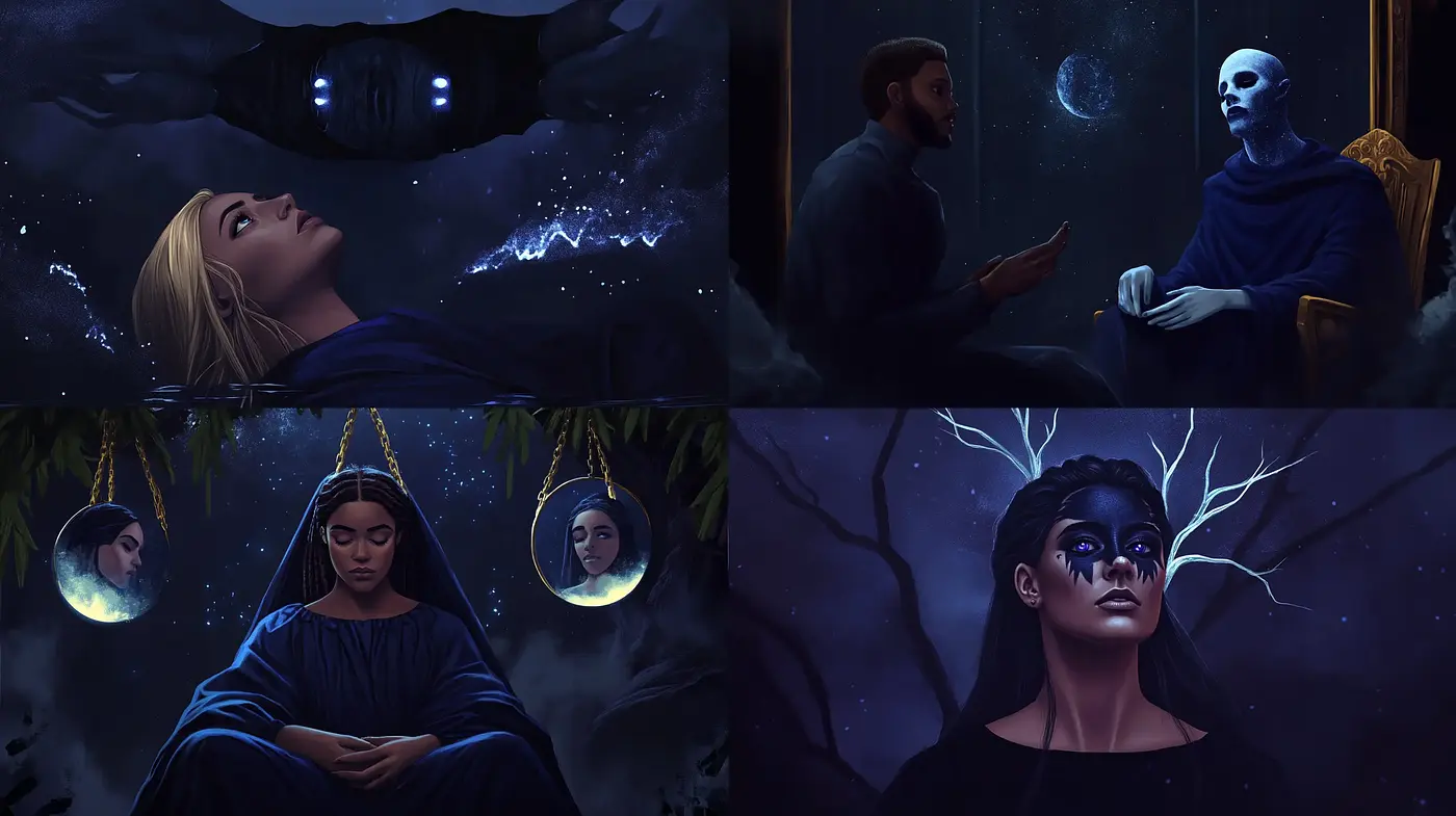 Ethereal Nocturne: A Consistent Vision in Midnight Blues and Mystic Hues - Midjourney sref style