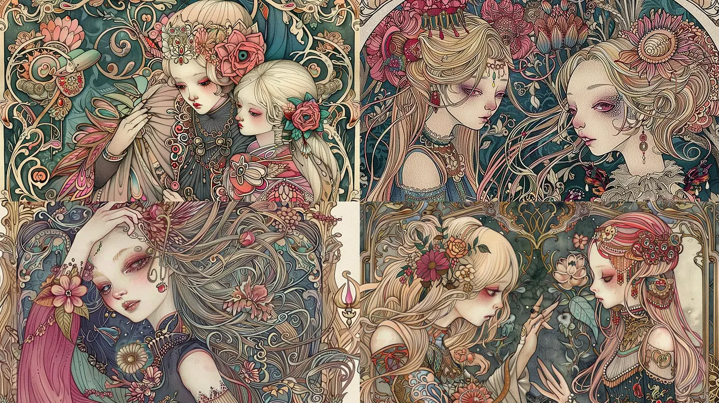 Elegant Symphony of Art Nouveau and Modern Fantasy - Midjourney sref style
