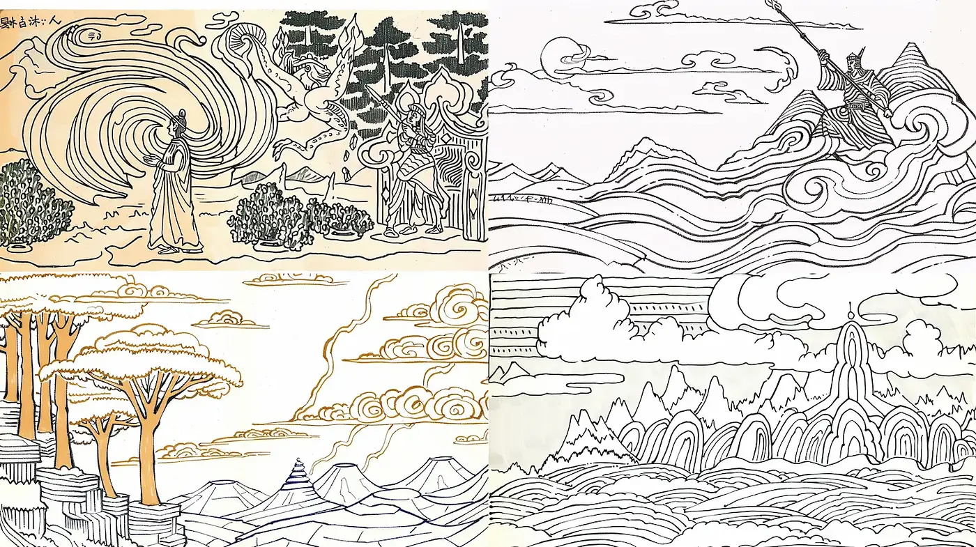 Stylized Landscape Illustrations with a Whimsical and Ethereal Essence - Midjourney sref style