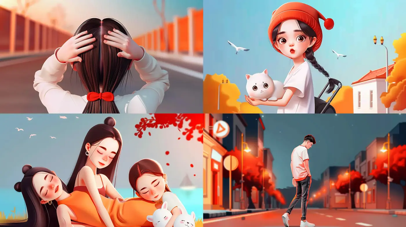 Warm Tones and Serene Moments in Stylized Digital Art - Midjourney sref style