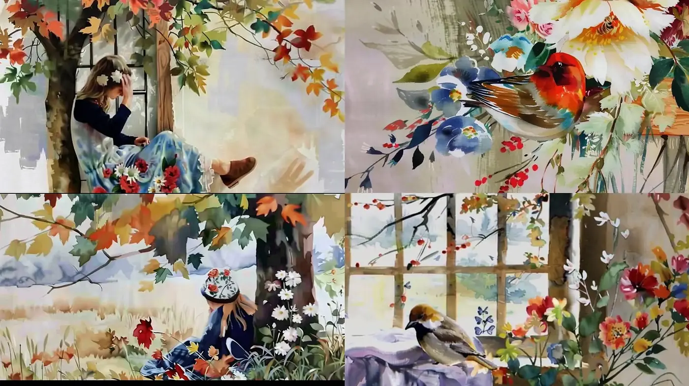 Idyllic Brushstroke Symphony with Pastoral Harmony - Midjourney sref style