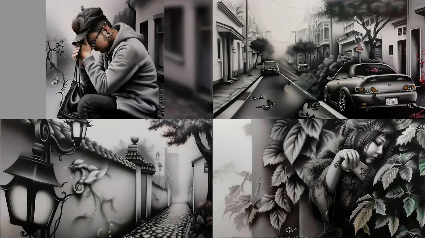Mystical Urban Noir with Intricate Detailing and Emotional Depth - Midjourney sref style