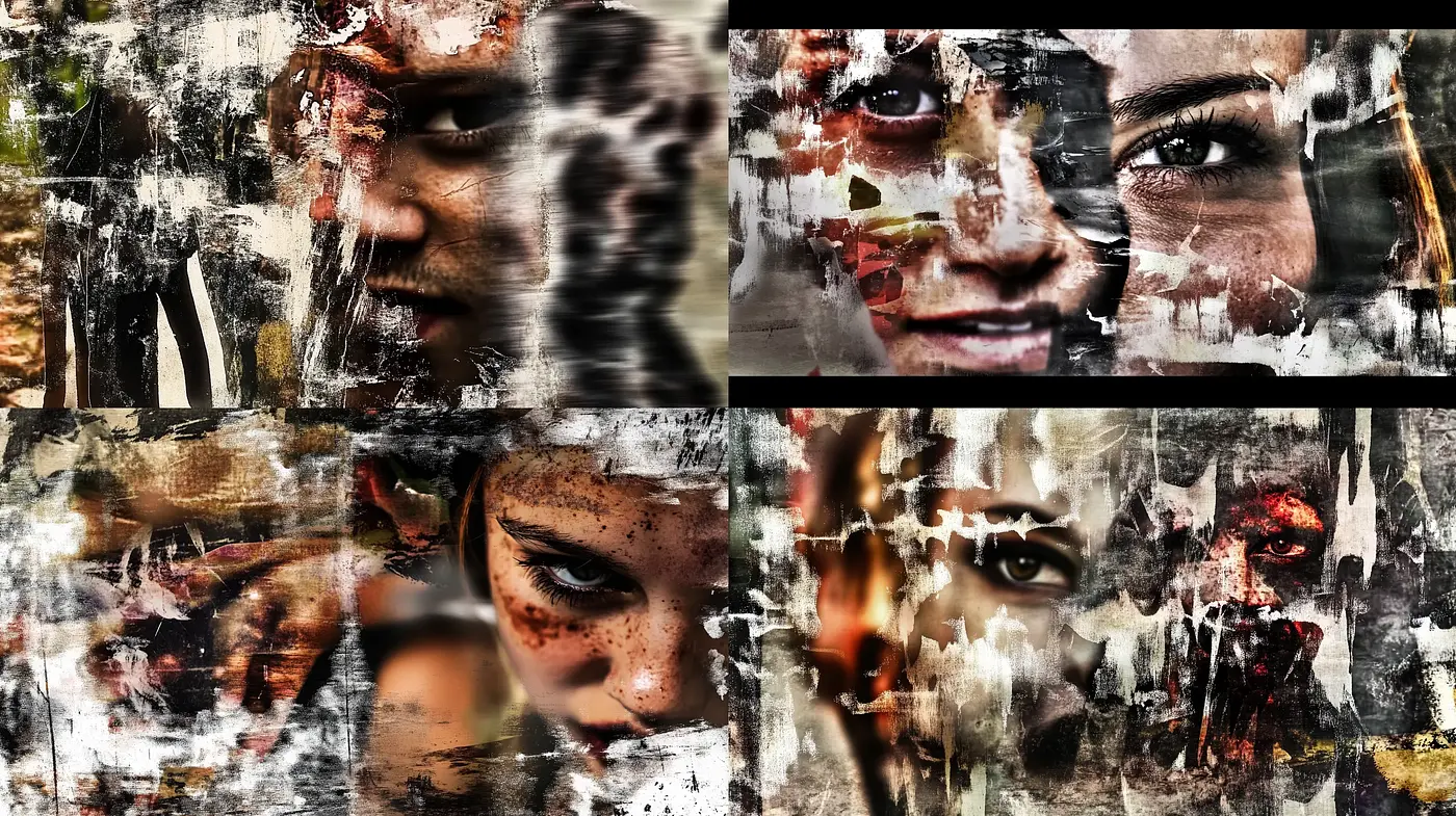 Fragmented Realism Amidst Chaotic Abstraction - Midjourney sref style