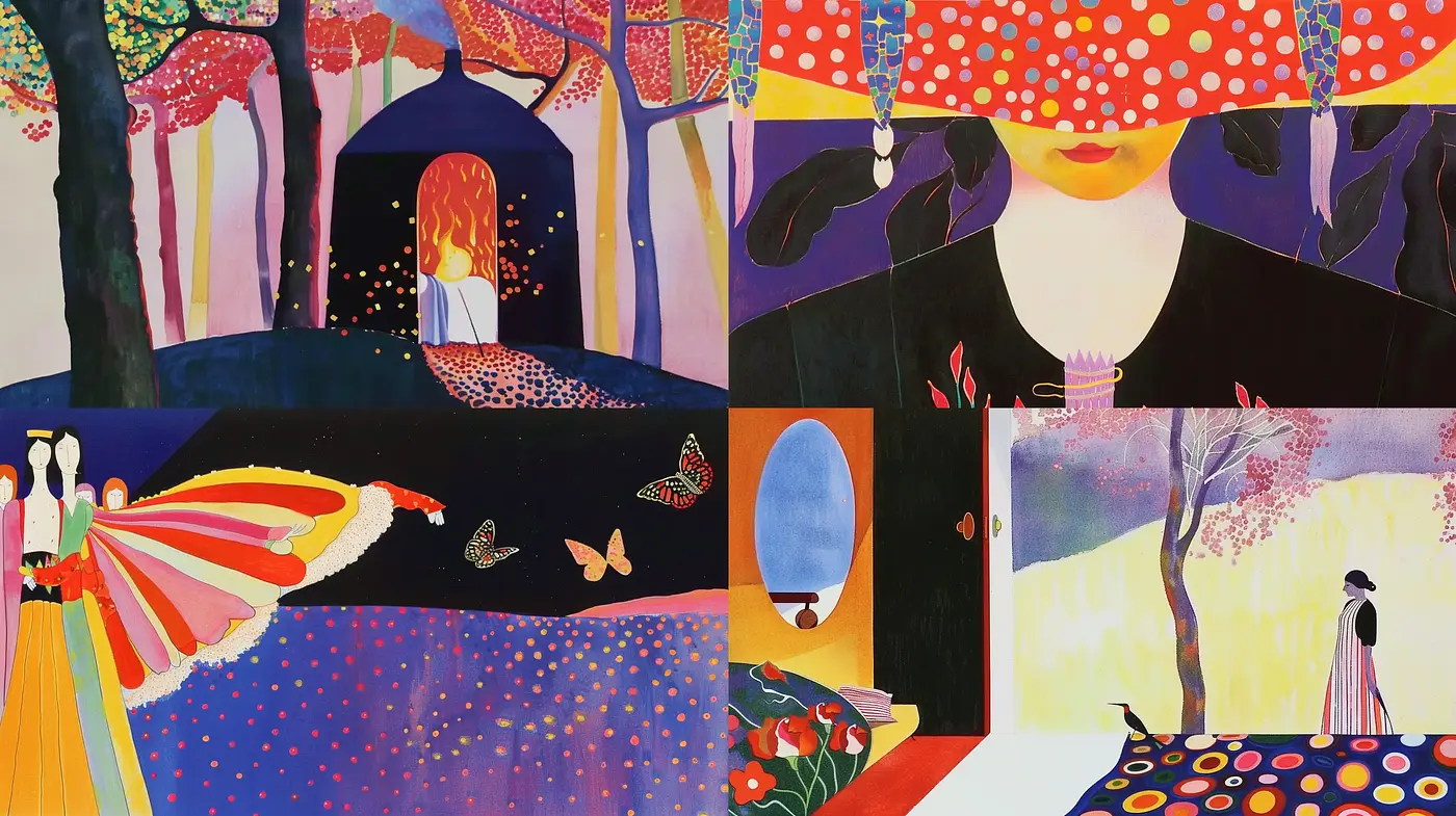 Vibrantly Whimsical Phantasmagoria with a Dotted Enchantment - Midjourney sref style