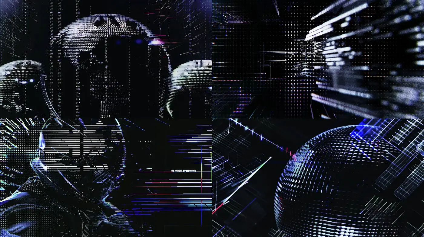 Futuristic digital abstraction with a blend of high-tech aesthetics and ethereal elements - Midjourney sref style