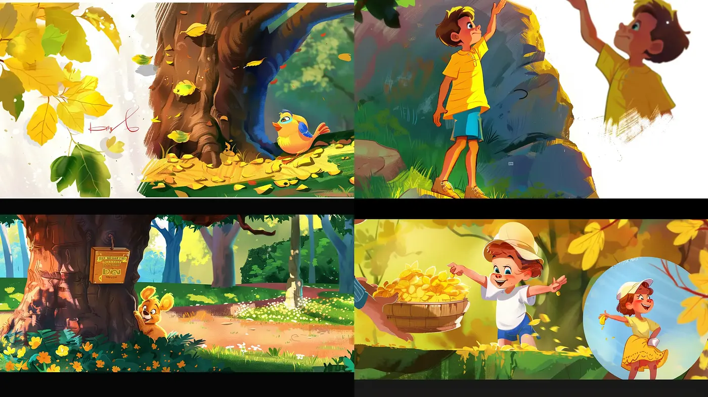 Luminous Enchanted Forest Inspirations with a Cartoon Illustration Flair - Midjourney sref style