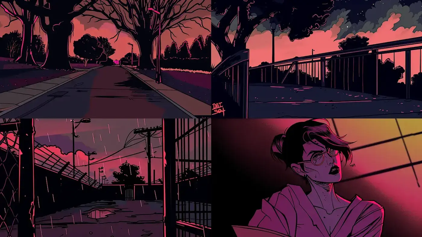 Dark and moody urban landscapes with a hint of surrealism - Midjourney sref style