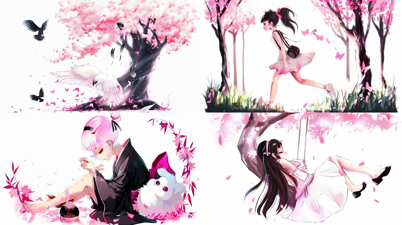 Ethereal Sakura Infusion: A Harmonious Blend of Soft Hues and Anime Grace - Midjourney sref style