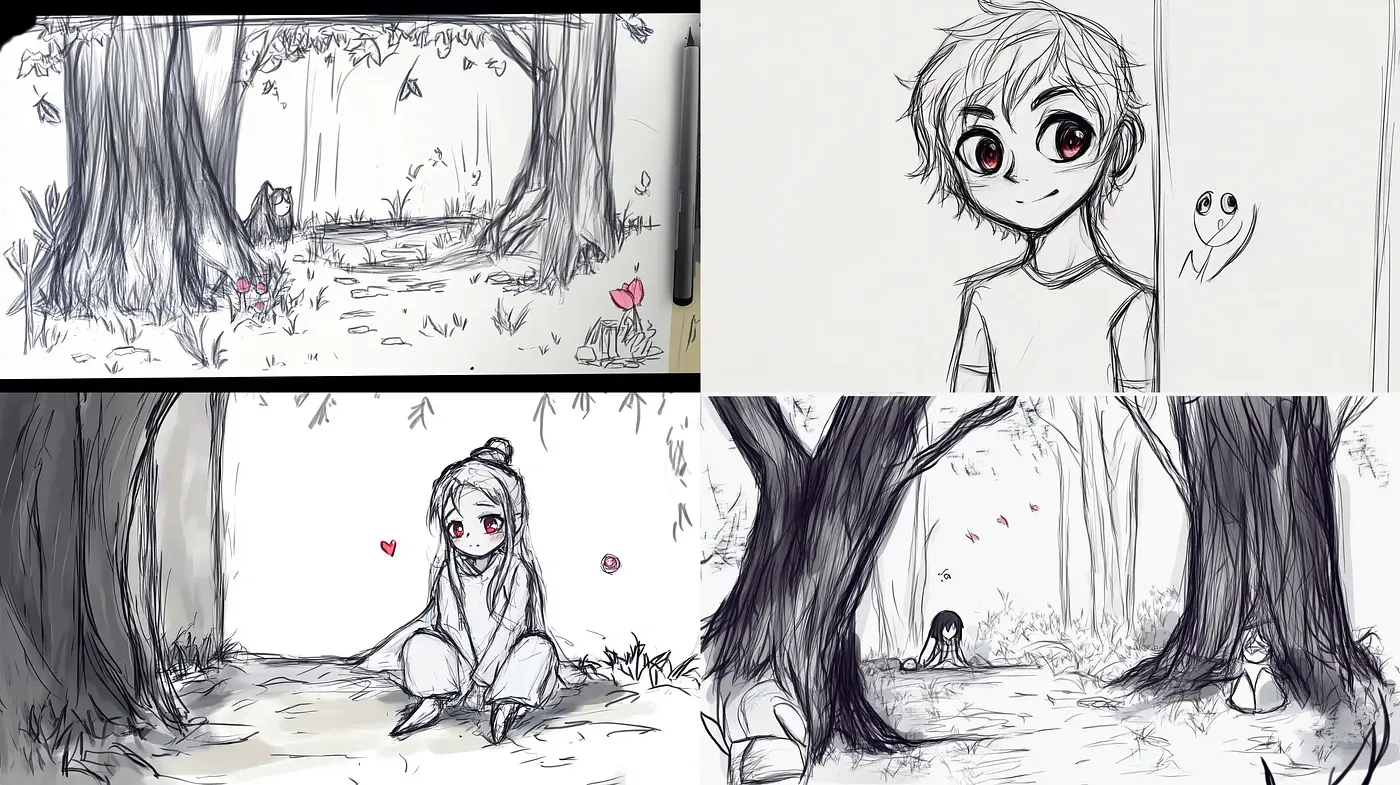 Sketchy Monochrome Forest Dreamscape - Midjourney sref style