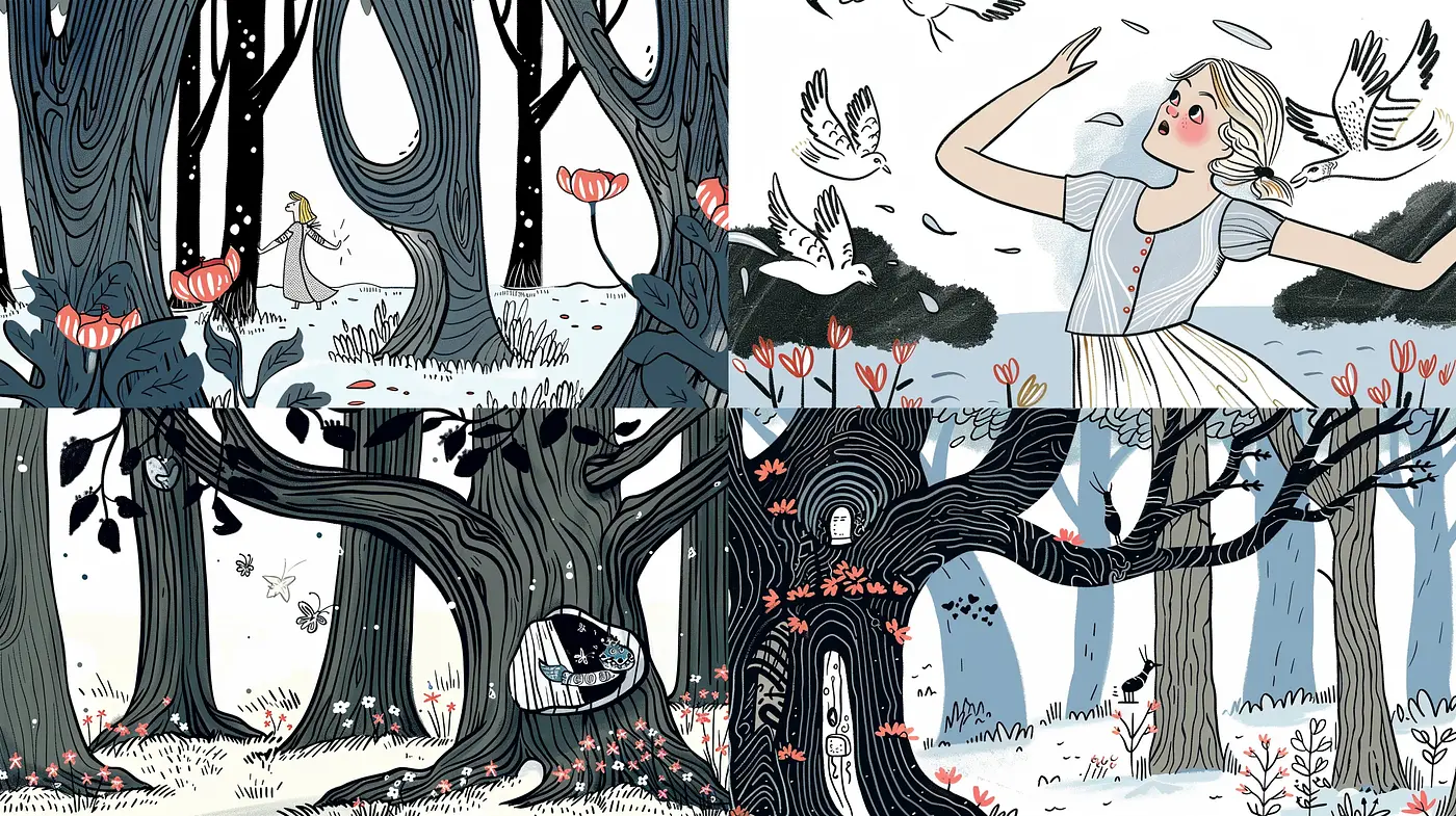 Whimsical Forest Scenes with Stylized Flora and Fauna - Midjourney sref style