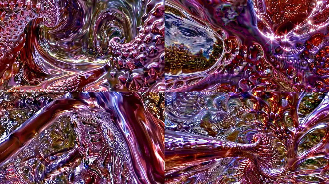 Fluid Abstract Surfaces with Iridescent Textures - Midjourney sref style