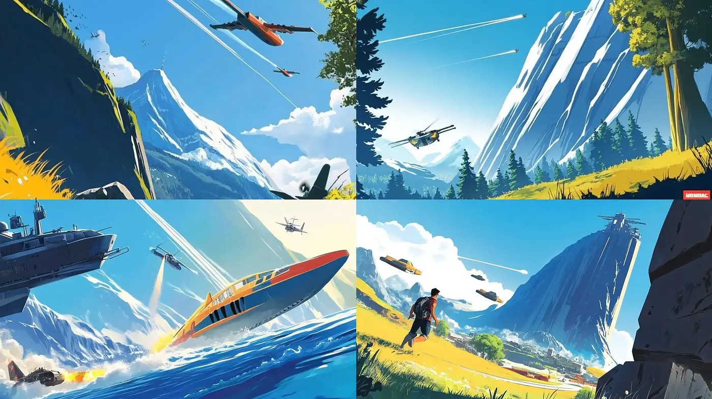 Vibrant Alpine Narratives with a Retro-Futuristic Touch - Midjourney sref style