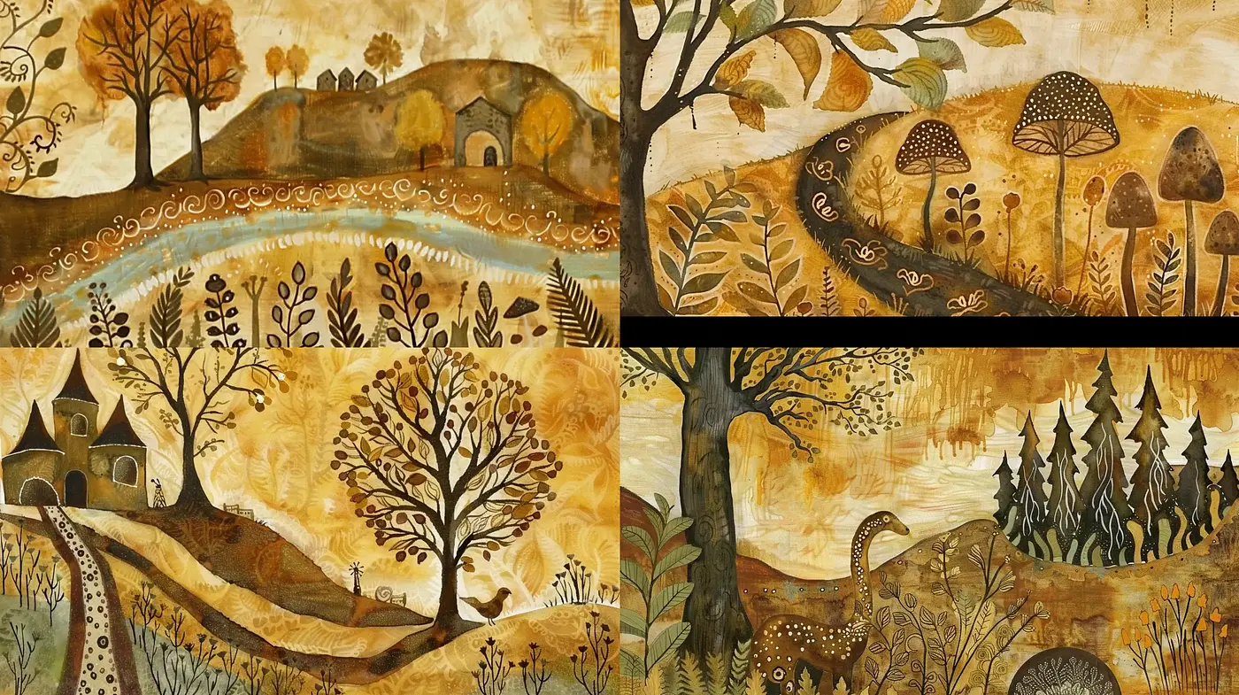 Rustic Storybook Countryside: An Homage to Traditional Folk Art - Midjourney sref style