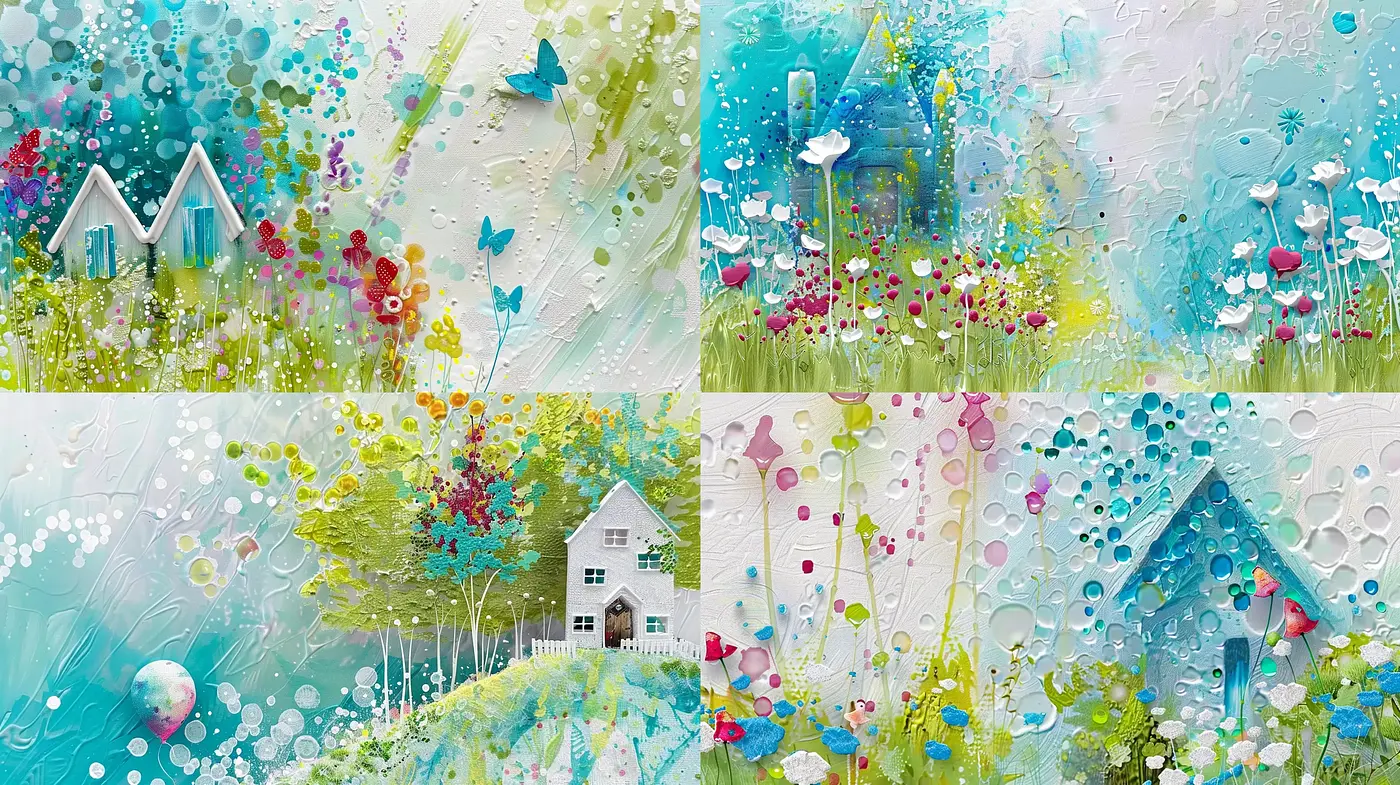 Vibrant Pastoral Textures: A Synergy of Whimsical Acrylics and Vivid Impressionism - Midjourney sref style