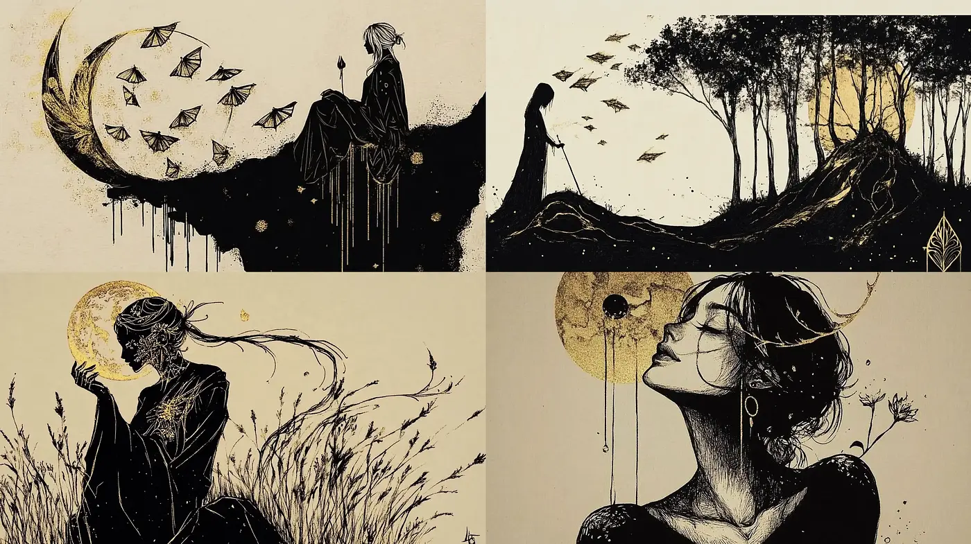 Ethereal Silhouettes and Twilight Hues: A Study of Dreamy Noir Artistic Expressions - Midjourney sref style