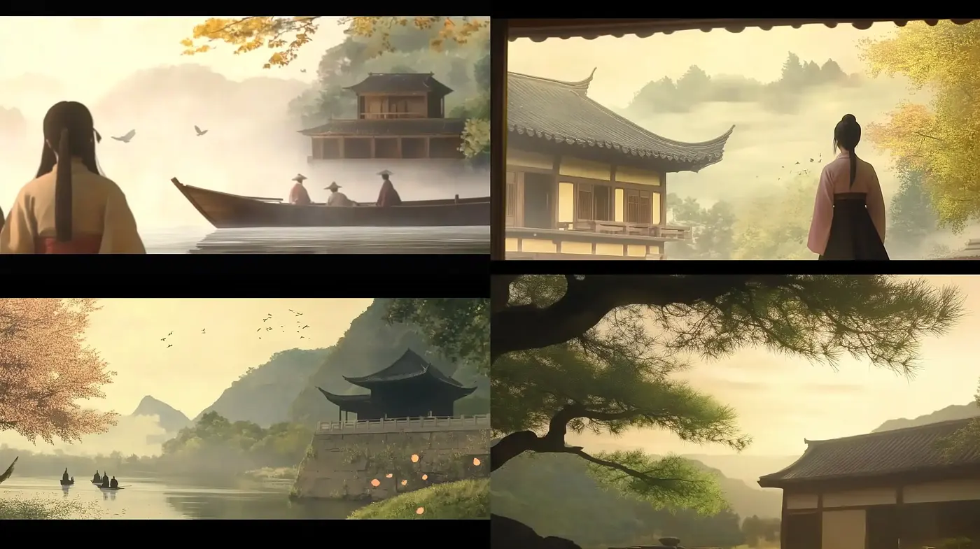 Serene East Asian Landscape Renderings with Pastel Hues and Delicate Textures - Midjourney sref style