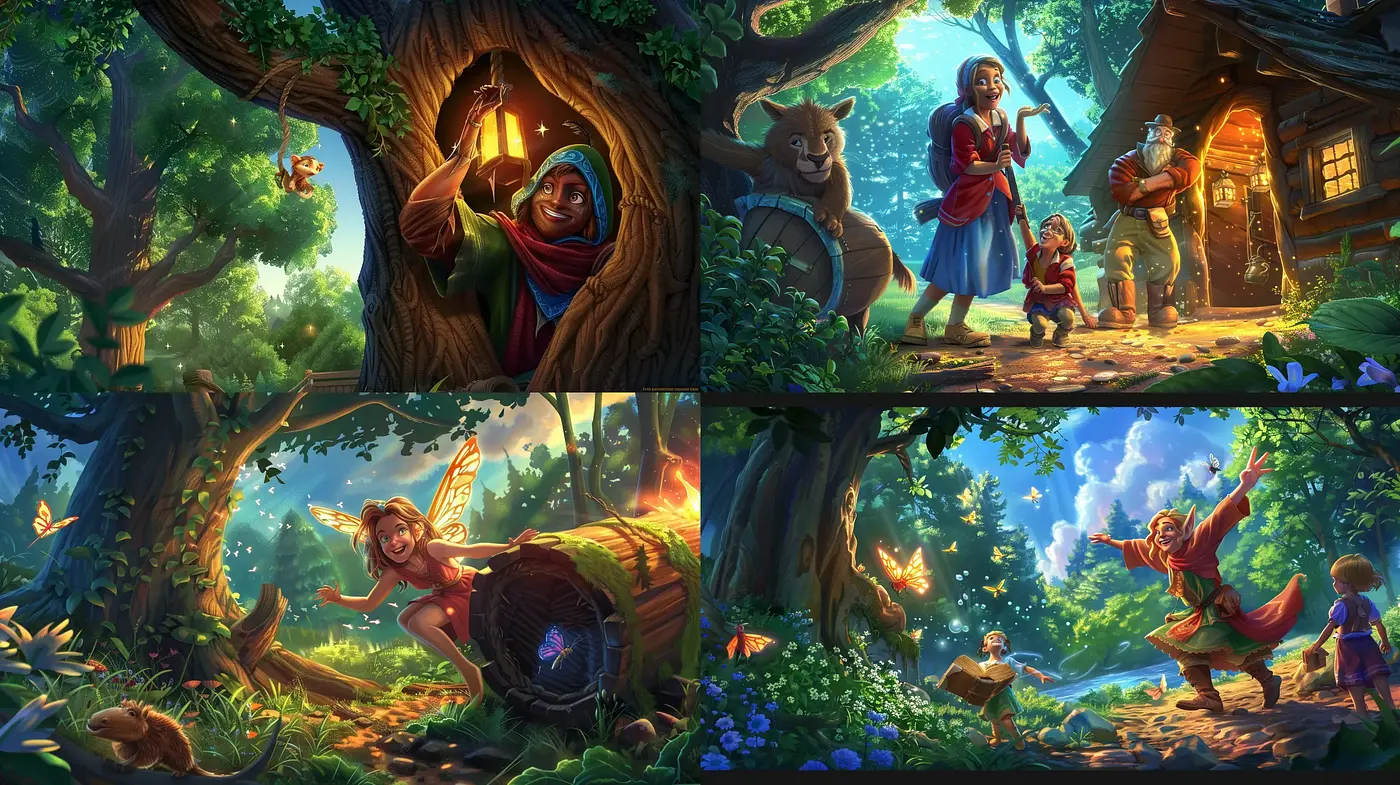 Enchanted Forest Whimsy: A Consistent Expression of Storybook Charm and Vibrant Pastoral Scenes - Midjourney sref style