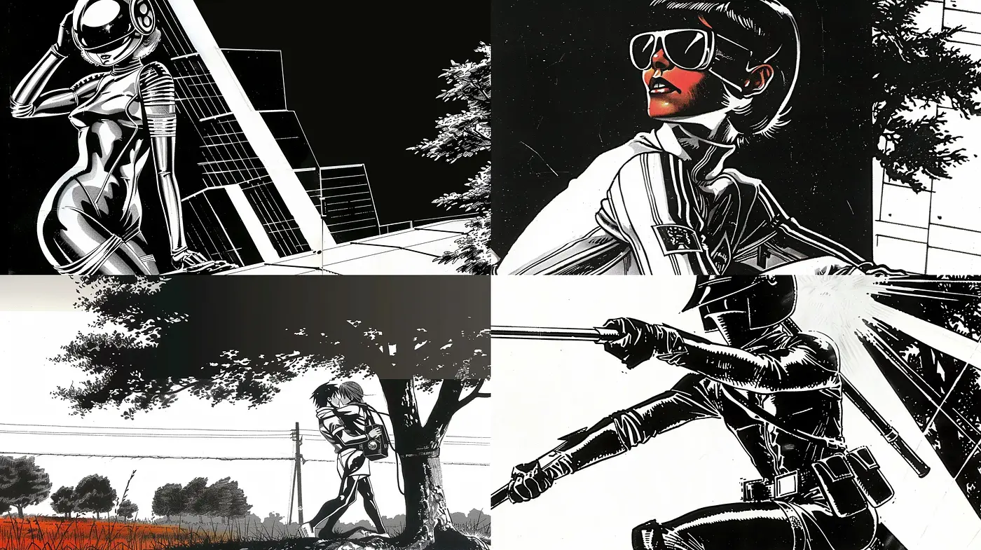 Graphic Contrast and Striking Monochrome Imagery - Midjourney sref style