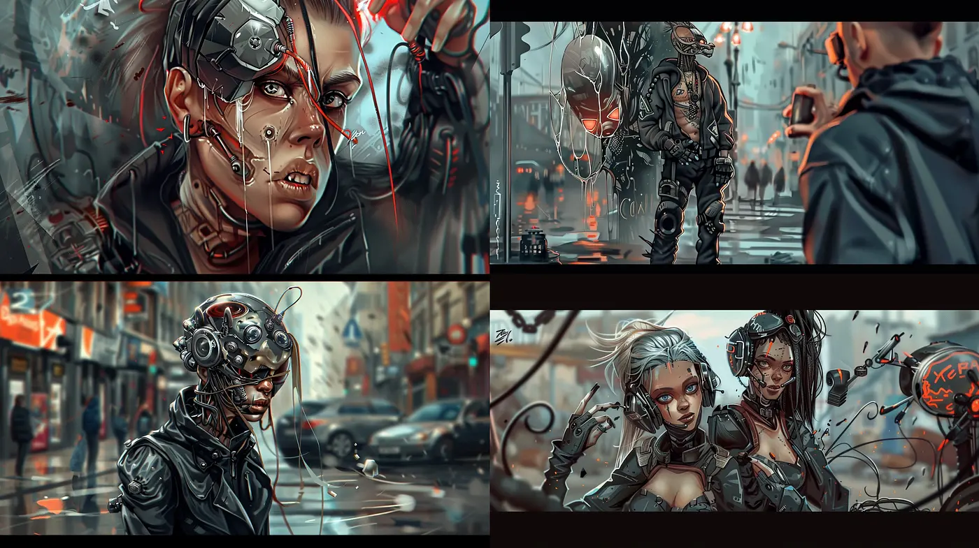 Cybernetic Reverie: A Homage to Futuristic Neo-Noir Aesthetics - Midjourney sref style