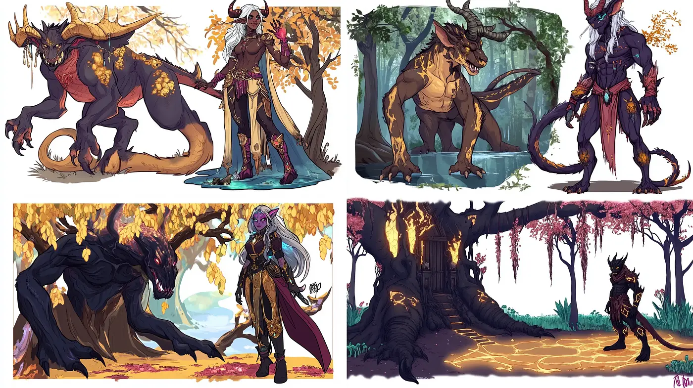 Fantasy Wilderness Encounters with Mythical Beings and Lush Sceneries - Midjourney sref style