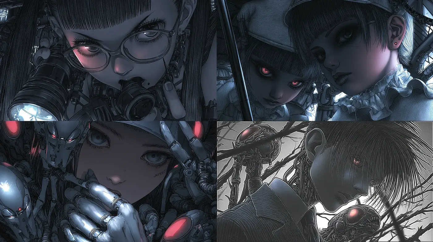 Dark Cyberpunk Aesthetic with Surreal Elements and High Detail - Midjourney sref style