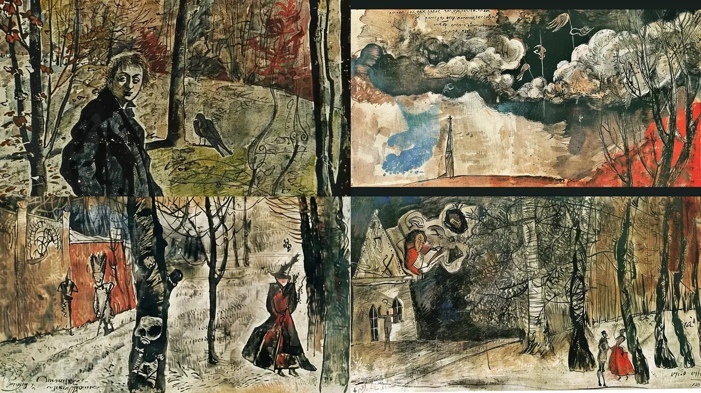 Hauntingly Expressive Artistic Synthesis with a Surrealist Influence - Midjourney sref style
