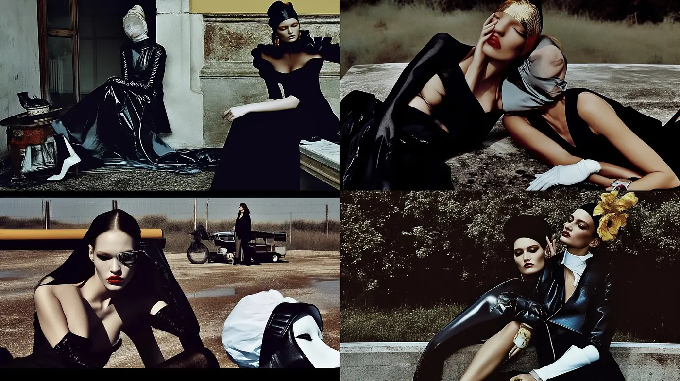 Ethereal Noir Elegance: A Fusion of Surrealism and High-Fashion - Midjourney sref style