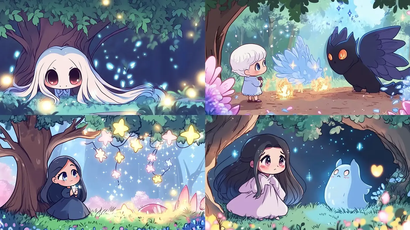 Enchanted Whimsy: A Celestial Dance of Light and Color in Anime Illustration - Midjourney sref style