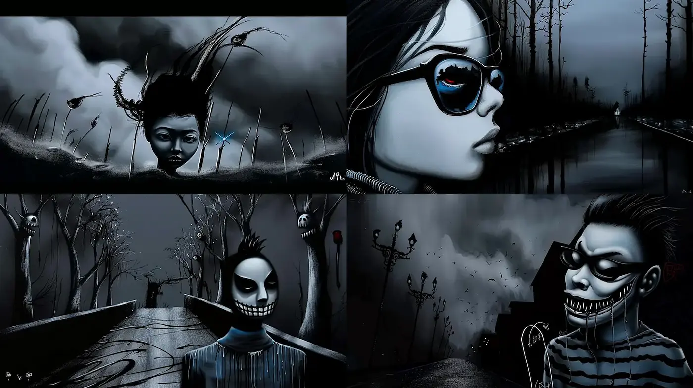 Dark and Surreal Visuals with a Contemporary Edge - Midjourney sref style
