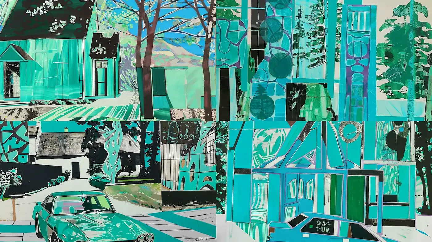 Vivid and modern abstract collage with a touch of nostalgia - Midjourney sref style