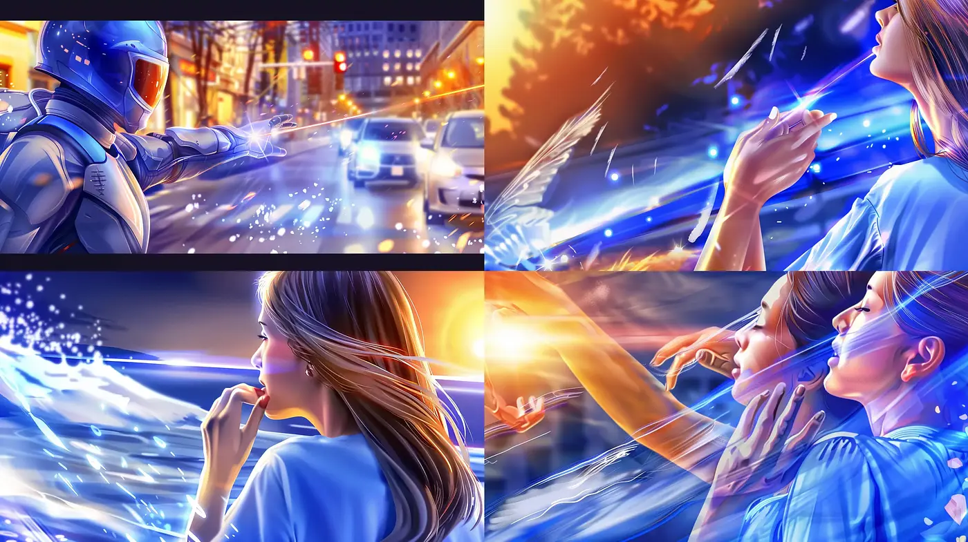 Luminous Dreamscape: A Fusion of Dynamic Energy and Tranquil Moments - Midjourney sref style