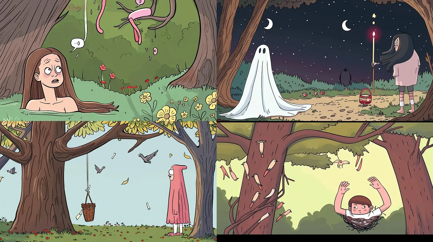 Whimsical Storybook Fusion with Surreal Overtones - Midjourney sref style