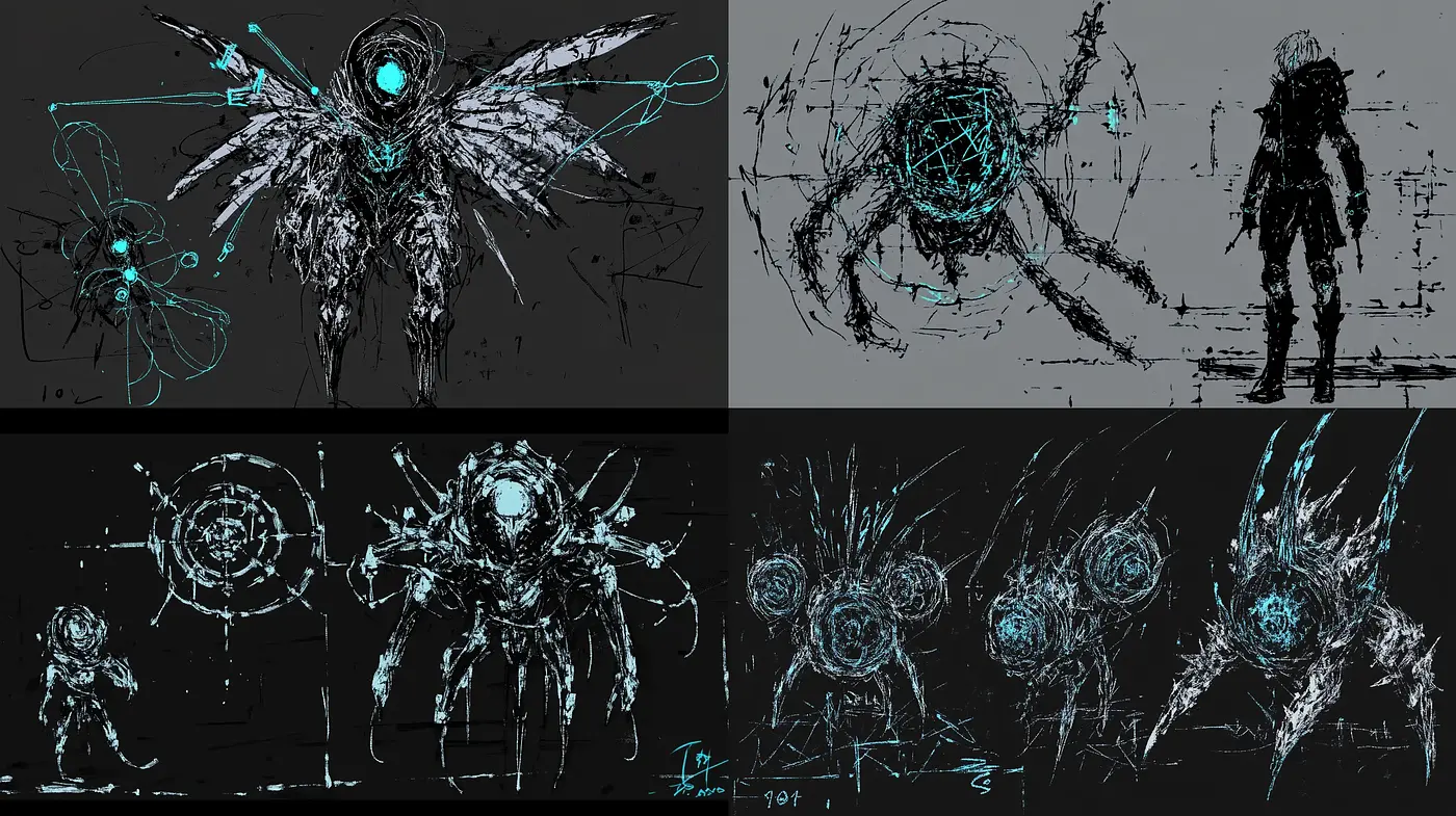 Cybernetic Dreamscape: A Fusion of Machine Aesthetics and Ethereal Sketch Techniques - Midjourney sref style