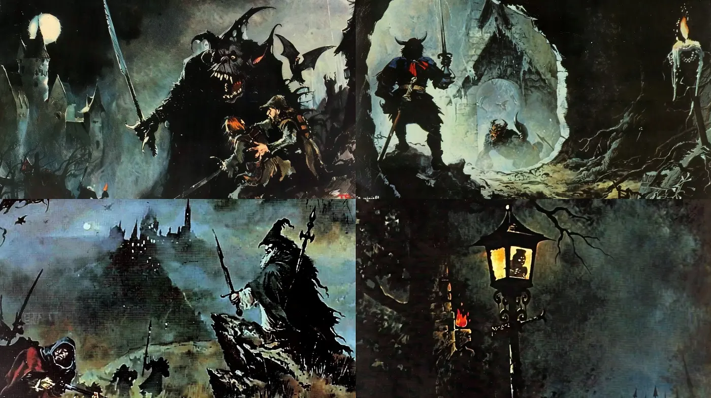 Ethereal Gothic Fantasy: A Dark Tapestry of Brooding Environments and Mysterious Figures - Midjourney sref style