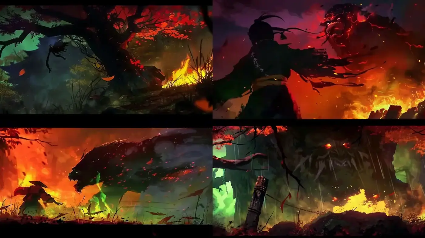 Dynamic and vibrant fantasy landscapes with mythological themes - Midjourney sref style