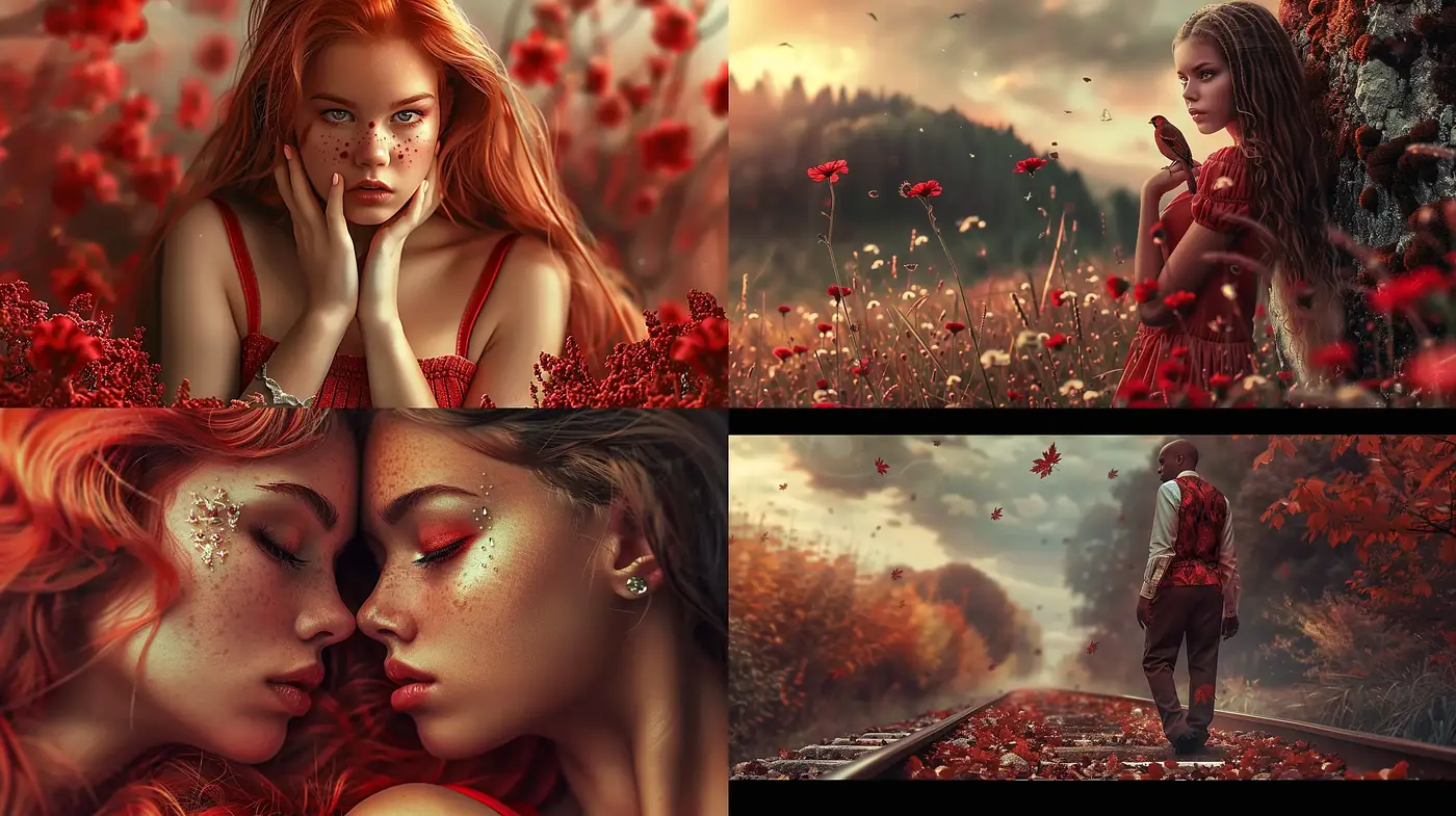 Crimson Bloom: A Harmonious Blend of Photorealism and Dreamlike Vibrance - Midjourney sref style
