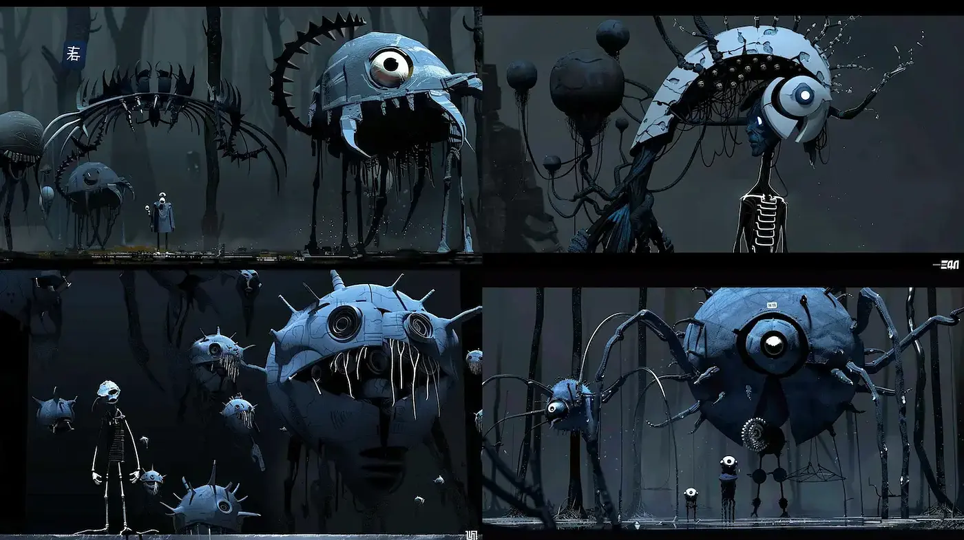 Surreal dark whimsical art with a sense of depth and character - Midjourney sref style