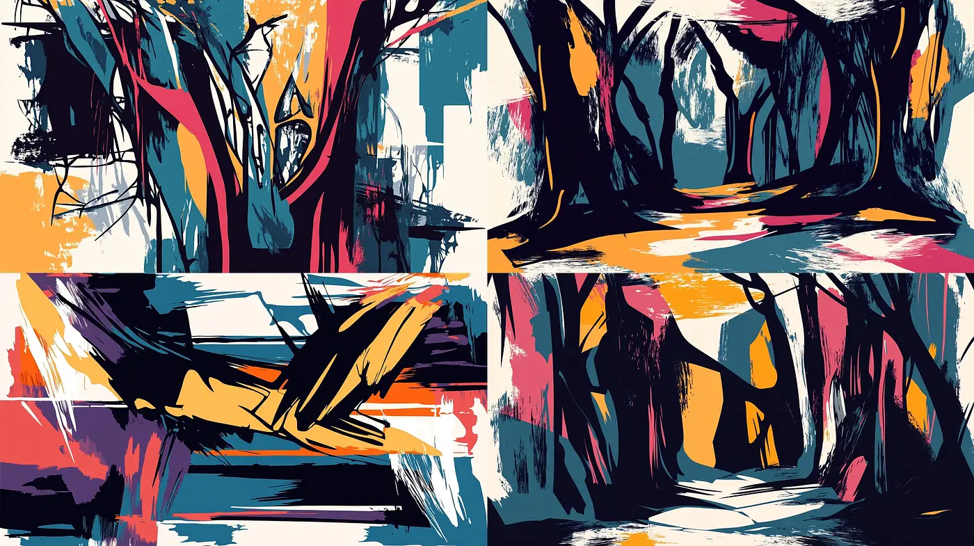Abstract Expressionist Fusion with Bold Brushwork and Vibrant Contrasts - Midjourney sref style