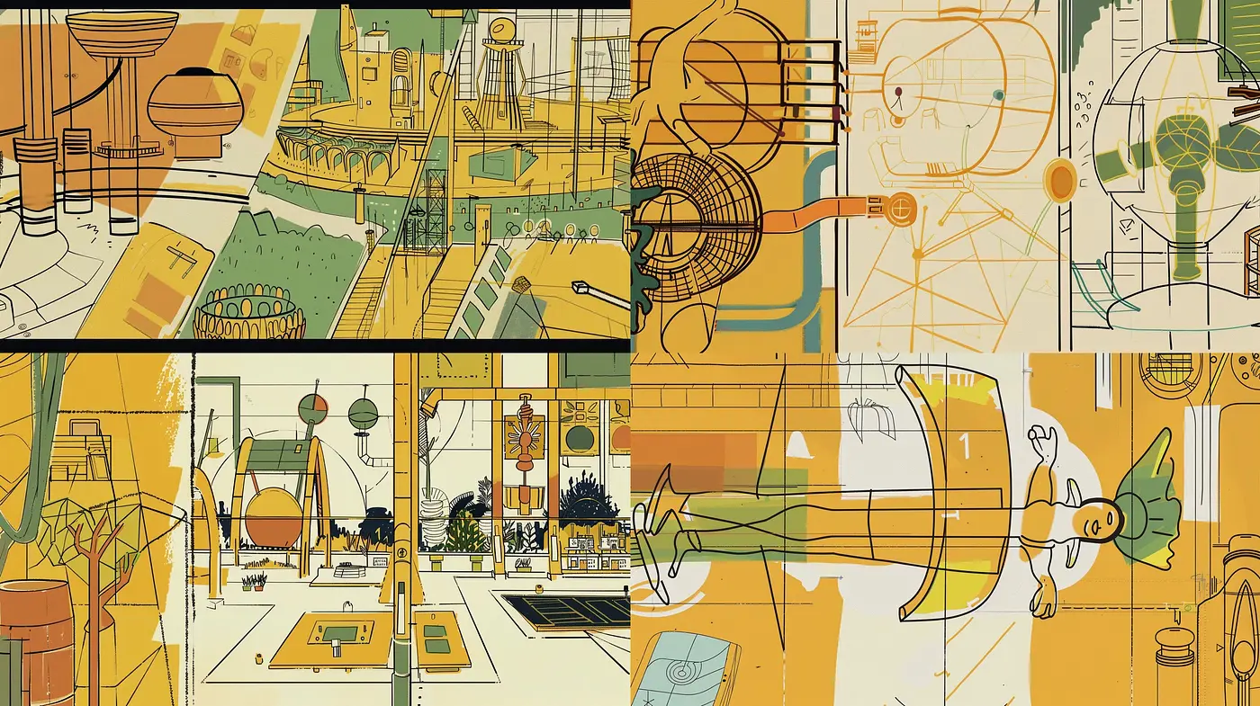 Retro-Futuristic Blueprint Aesthetic with Architectural Precision - Midjourney sref style