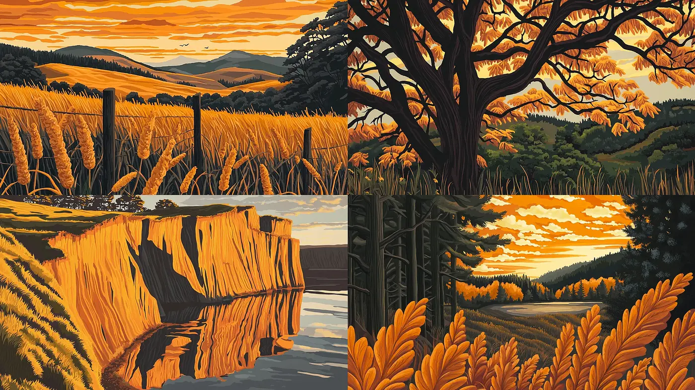 Amber Harvest: Symphonies of Autumn in Stylized Serenity - Midjourney sref style